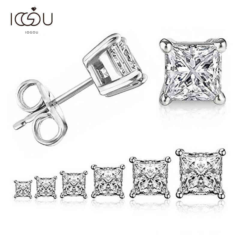 NXY Earrings Iogoupendientes De Plata Ley 925 Para Mujer Aretes Circonita Cuadrada 4 Garras Joyera Diamante Nupcial Compromiso 157