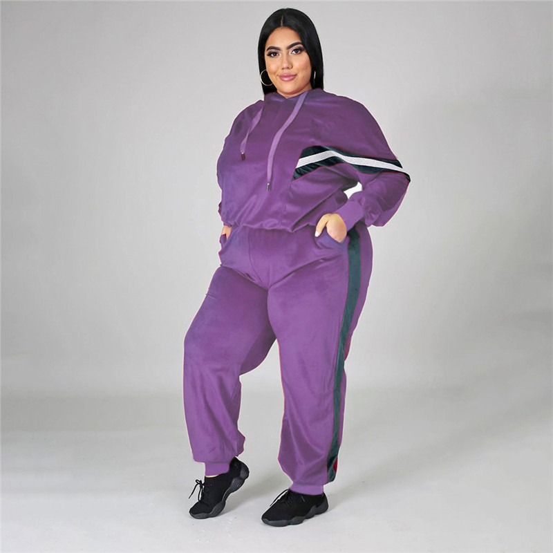 Plus size 3XL 4XL women bigger size fleece tracksuits fall winter sweatsuits pullover hoodies+pants two piece set casual jogger suit 4189