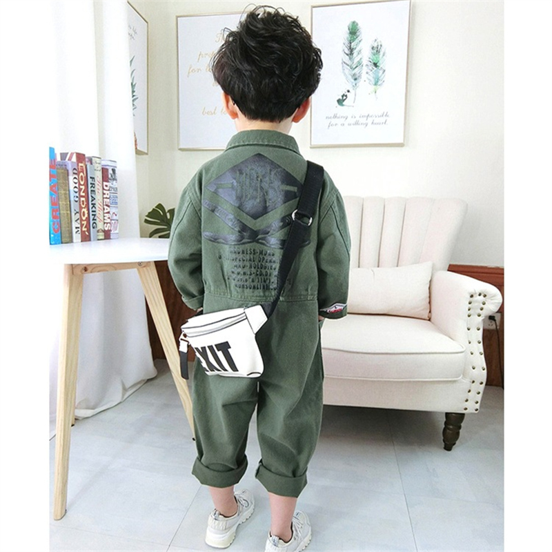Children Jumpsuit Baby Boys Girls Spring Autumn Romper Tooling Clothing Child Baby Fashion Trendy Army Green Clothes Sets 2-7 YX1019