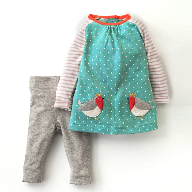 Little maven 2-7Years Autumn Bird Cat Cotton Two-piece Toddler Kids Girl Fall Clothing Sets Children's Boutique Outfits For BabyX1019