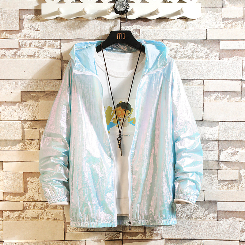Women Basic Jackets Summer Colorful Reflective Causal Thin Windbreaker Women's Hooded Jackets Coat Zipper Woman veste femme 201017