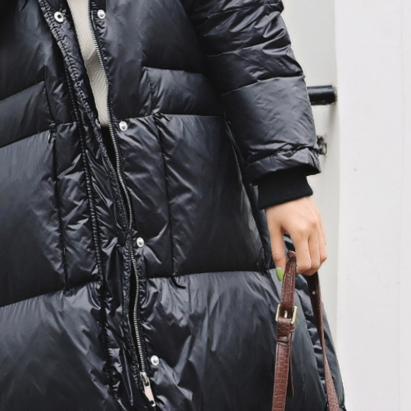 Winter Real raccoon Fur Collar Long White Duck Down Jacket With Dood Female Loose Thick Casual Warm Zipper lovers clothes 201102