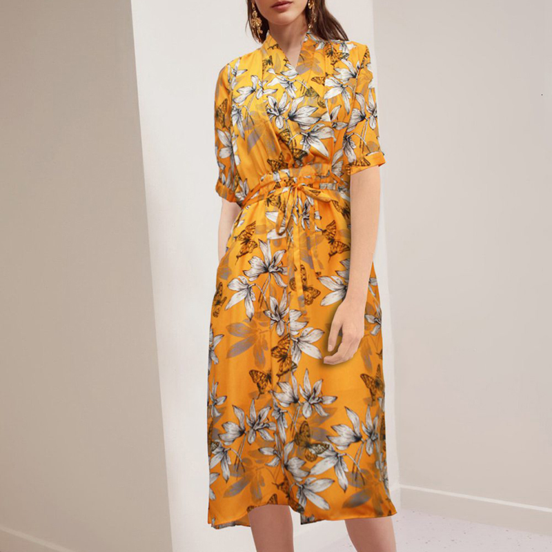 Retro-elegant Printing Swallowtail Cord Short Sleeve Chiffon Temperament As Women Spring and Summer High Quality 62nz, Yellow
Retro-elegant Printing Swallowtail Cord Short Sleeve Chiffon Temperament As Women Spring and Summer High Quality 62nz, Yellow