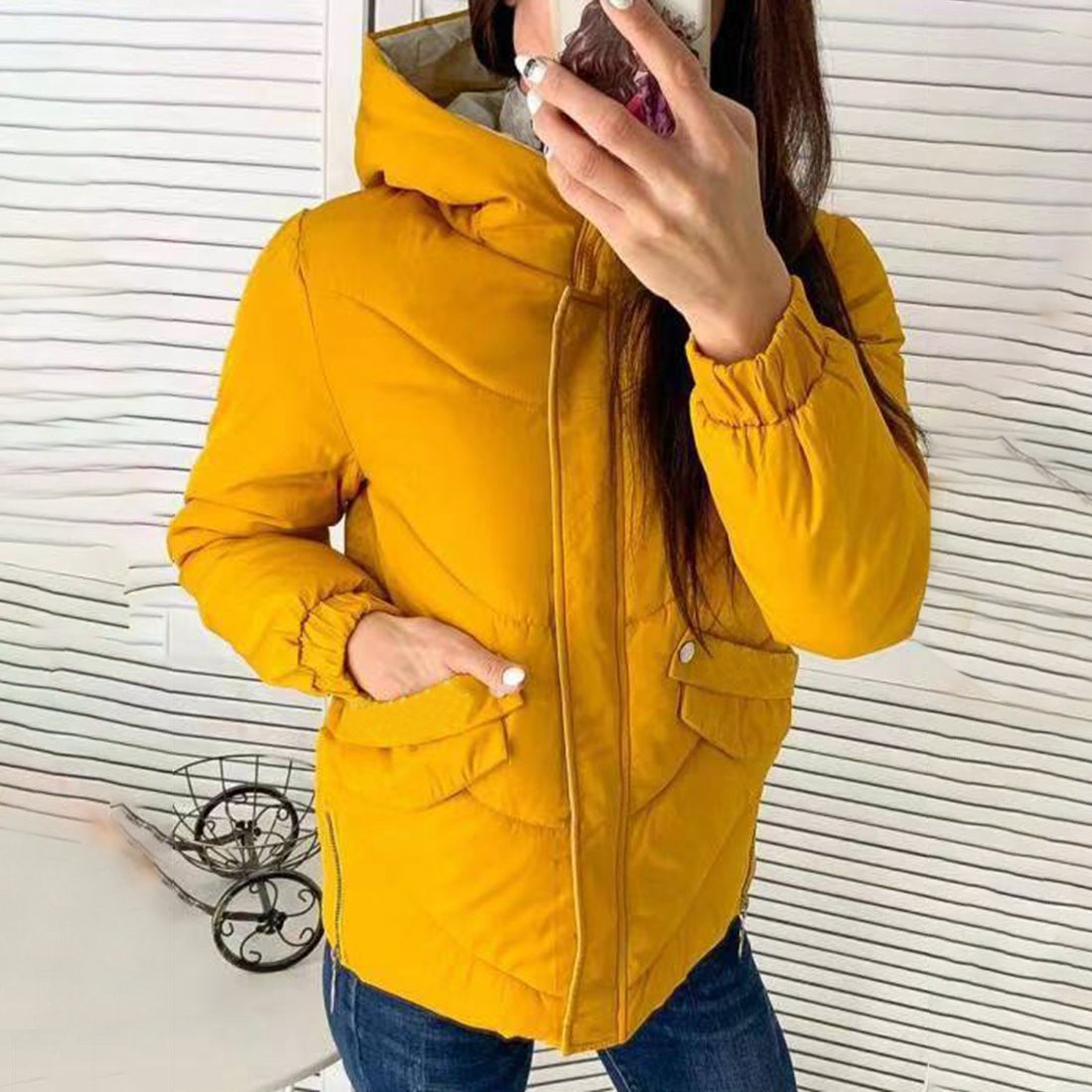 Faux Fur Collar Hooded Winter Jacket Women Short Hoodies Parka Fashion Autumn Coat Padded Outerwear Zip Button Up Down Jacket 201019