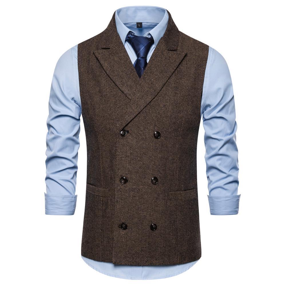 Mens Formal Double Breasted Vests Classic Suit Gilet Homme Slim Fit Coffee Waistcoat Men Marriage Chalecos Para Hombre 201106