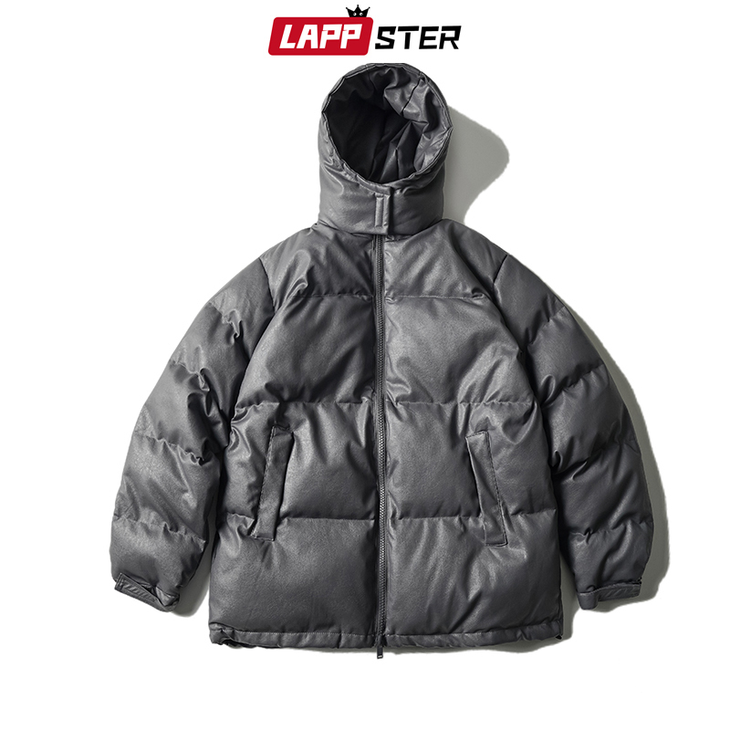LAPPSTER Men Japanese Streetwear Leather Puffer Jacket Mens Hip Hop Black Winter Bubble Jackets Coats Couple Korean Parka 201119