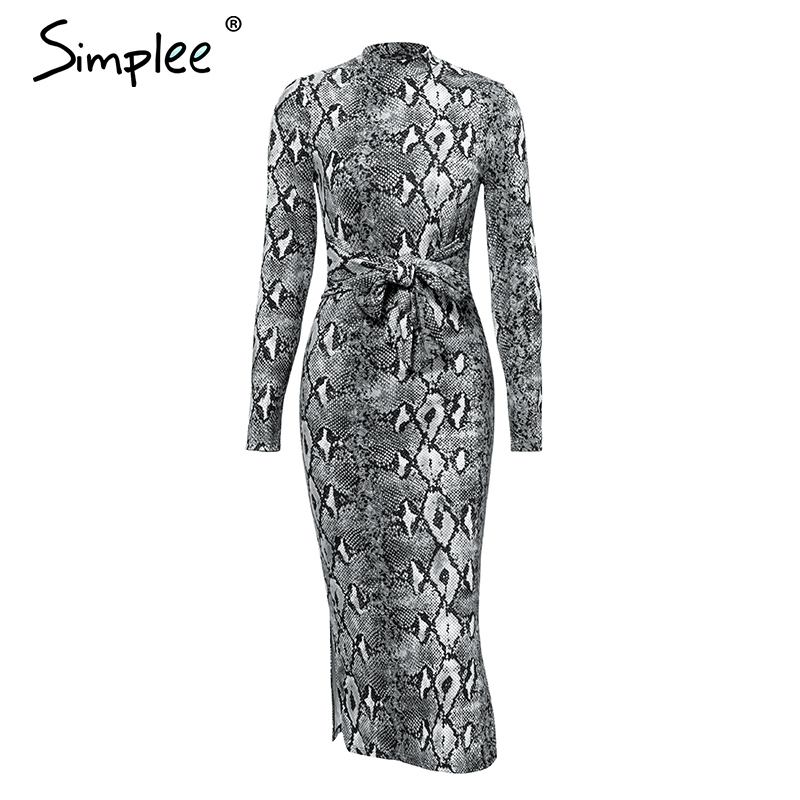 Sexy snake print women dress Plus size chic long sleeve party dress Elegant slim autumn winter ladies fashion vestidos T200320