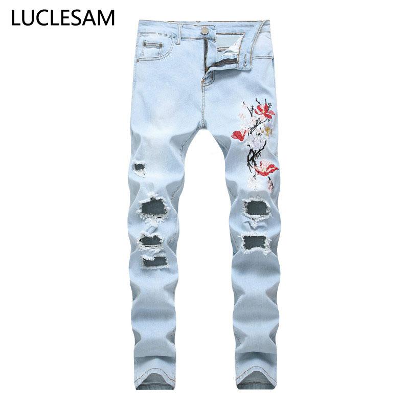 Flower Embroidery Ripped Jeans for Men Stretchy Destroyed Hole Biker Jeans 2020 Fashion Denim Pants High Elasticity 42, Light blue
Flower Embroidery Ripped Jeans for Men Stretchy Destroyed Hole Biker Jeans 2020 Fashion Denim Pants High Elasticity 42, Light blue
