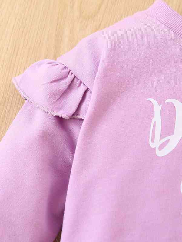 Baby Letter Graphic Ruffle Trim Pullover & Flare Leg Pants SHE