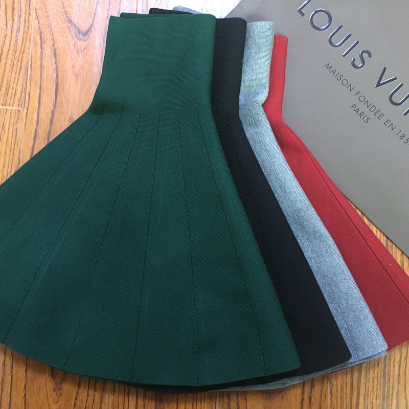 New Women Knitted Skirt Autumn Winter Sexy Solid High Waist Short skirts Umbrella Pleated Skirt Ladies Elastic Mini Skirt AB525 T200106