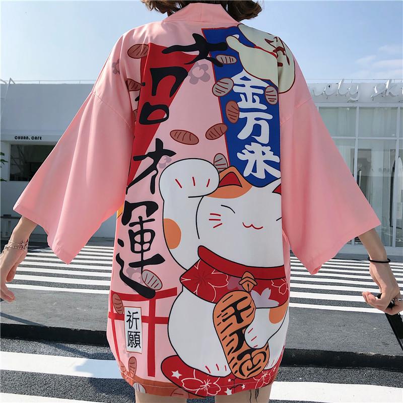 Women Harajuku Cardigan Lucky Cat Print Japanese Kimono Summer Beach Kimono Casual Outerwear Female Anime Clothes Jacket
Women Harajuku Cardigan Lucky Cat Print Japanese Kimono Summer Beach Kimono Casual Outerwear Female Anime Clothes Jacket