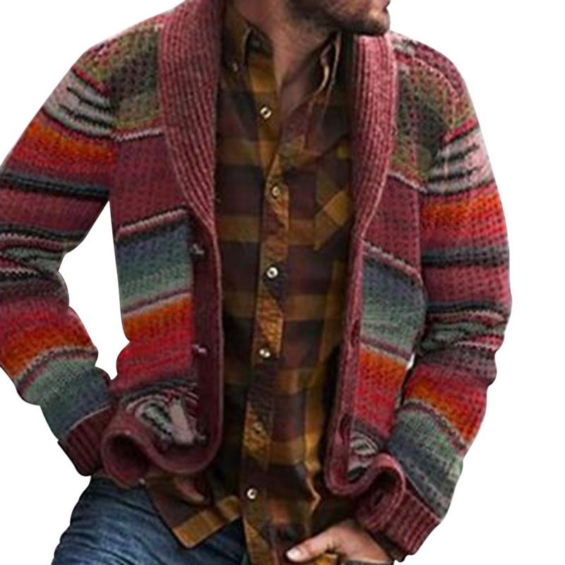 2020 Spring Autumn Coat Men Striped Printed Long-sleeved Cardigan Sweater Men's Vintage Coats Fashion Casual Loose Outwear