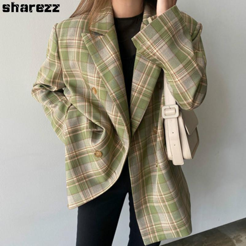 Vintage Plaid Blazer For Women 2020 Autumn Double Breasted Chic Long Sleeve Jacket Loose Fit Suit Blazeas And Coat Femme, Blue plaid
Vintage Plaid Blazer For Women 2020 Autumn Double Breasted Chic Long Sleeve Jacket Loose Fit Suit Blazeas And Coat Femme, Blue plaid