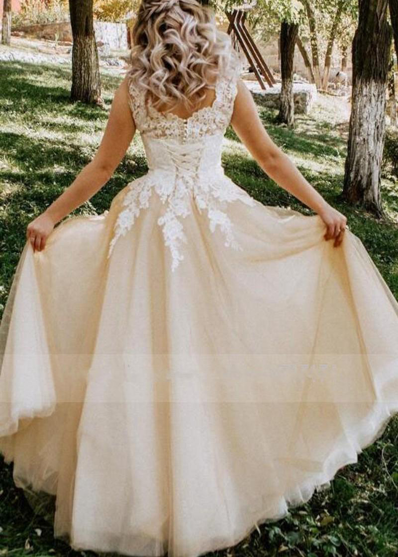 Custom Off the Shoulder Lace Wedding Dresses 2021 with Appliques Sweep Train Lace Up Back Tulle A Line Wedding Bridal Gowns