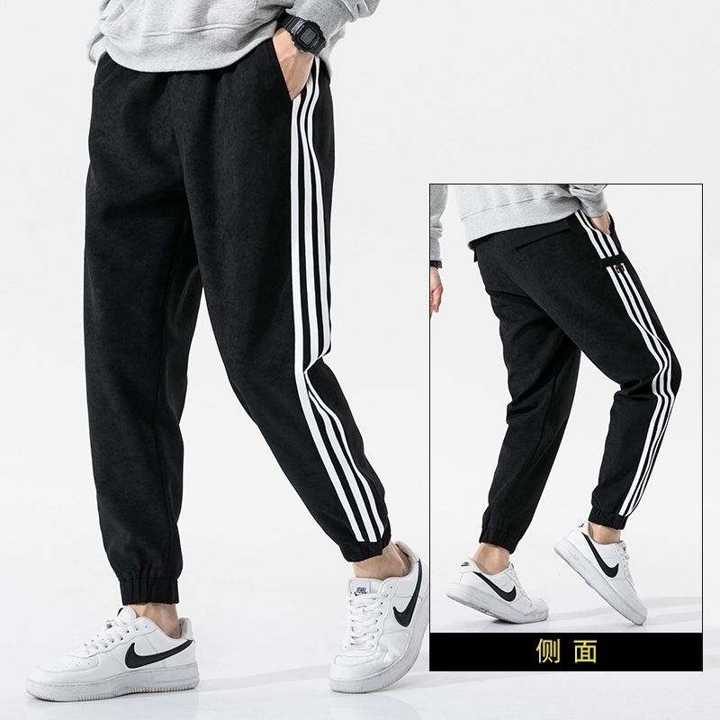 Varsanol Mens Fashion Joggers Pants Clothes Men Striped Pencil Pants Full Length Trouser Big Pockets Flat Pants Oversized 201118