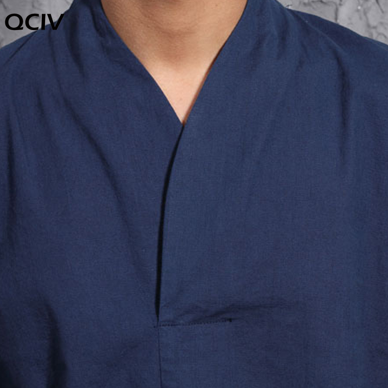 Kimono Summer Blue/White/Black Cotton Linen Shirt Men Chinese Style Retro V-Neck Linen Blouse Thin Vintage Tee Shirt