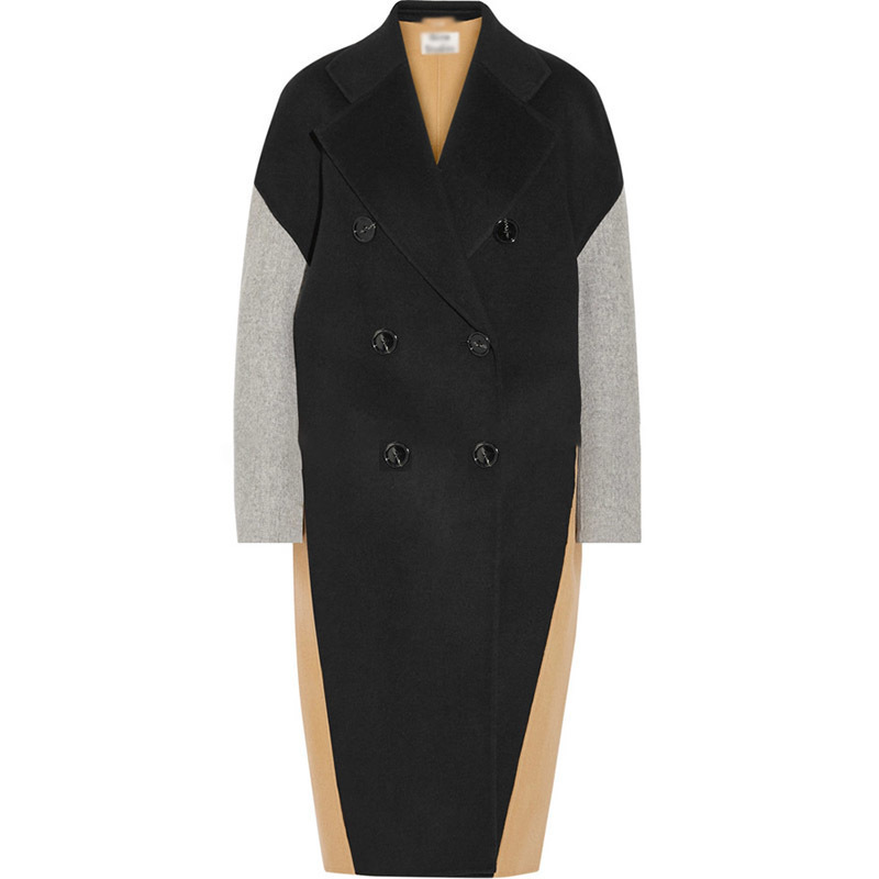 LANMREM autumn autumn Fashion New Women Plus Large Block Color Matching Lapel Doublebreasted Cashmere Coat TC818 201112