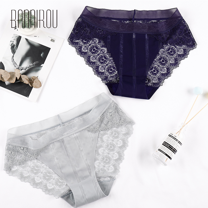 BANNIROU Woman's Briefs Sexy Lace Lingerie Underwear For Woman High Quality Soft Hot Sale Fashion Female Panties M-XL 3 Pieces 201112