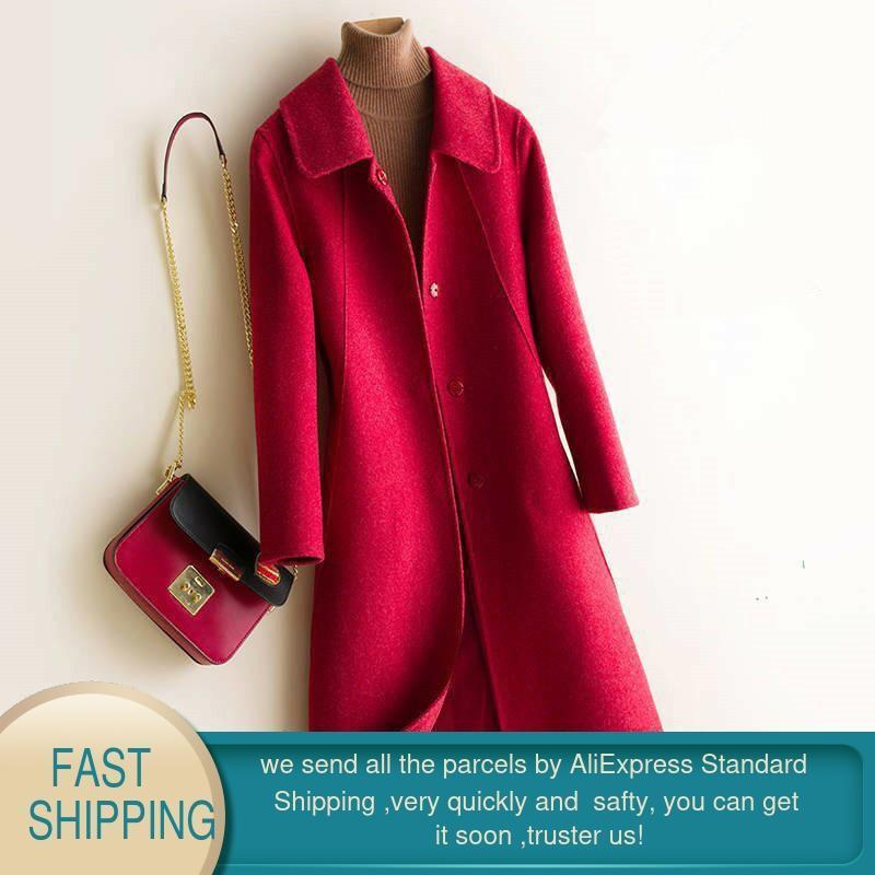 Winter Wool Coat and Jacket Women Plus Size Korean Long Jacket Warm Beige Elegant Wool Coat Cashmere Vintage Coat Cape Femme 201102