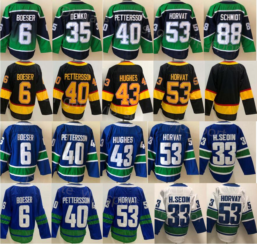 Men Ice Hockey 53 Bo Horvat Jersey 6 Brock Boeser 40 Elias Pettersson 43 Quinn Hughes 35 Thatcher Demko 22 Daniel Sedin 33 Henrik 10 Pavel Bure 89 Alexander Mogilny FaYi, Black
Men Ice Hockey 53 Bo Horvat Jersey 6 Brock Boeser 40 Elias Pettersson 43 Quinn Hughes 35 Thatcher Demko 22 Daniel Sedin 33 Henrik 10 Pavel Bure 89 Alexander Mogilny FaYi, Black