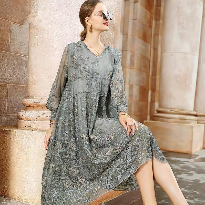2020 New Summer Elegant Mesh Lace Embroider Women A Line Dress Hooded Cap Full Sleeve Dresses Loose Vestido Plus Size 4xl, Gray
2020 New Summer Elegant Mesh Lace Embroider Women A Line Dress Hooded Cap Full Sleeve Dresses Loose Vestido Plus Size 4xl, Gray