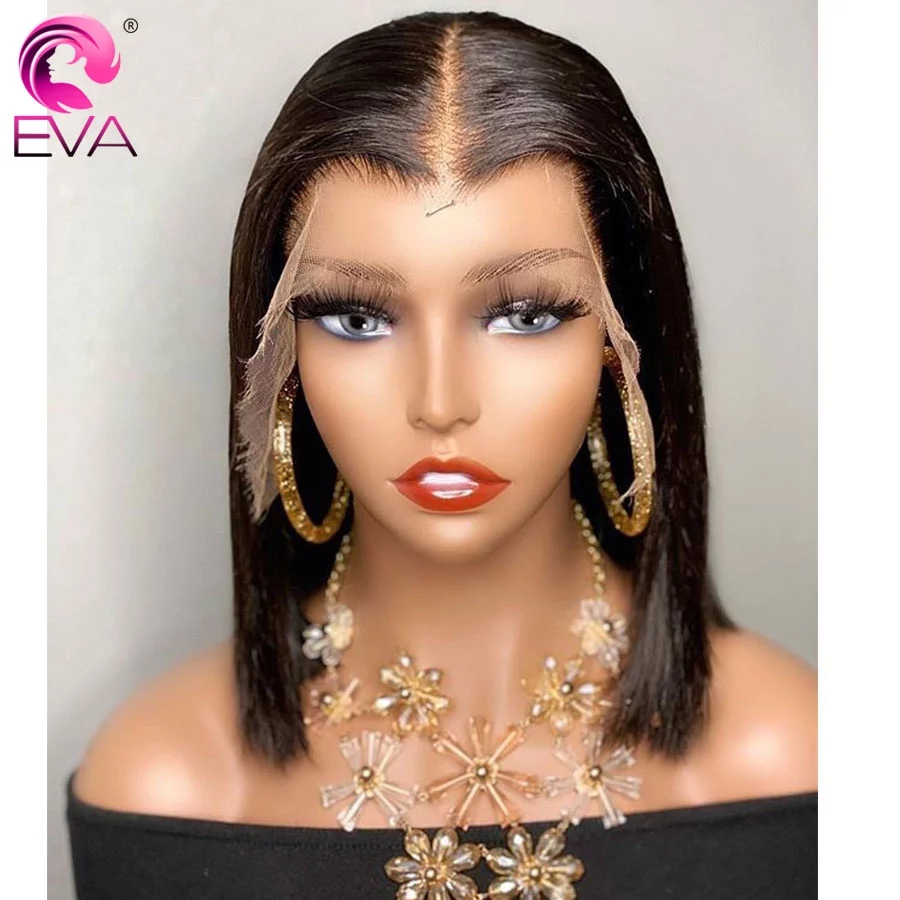 Deep part Straight Bob synthetic Wig 4X4 Lace Closure Short Wig natural soft brazilian hair Frontal Wigs