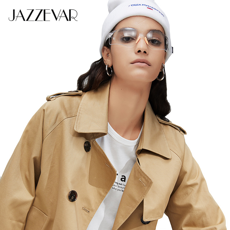 JAZZEVAR New arrival autumn trench coat women fashion cotton double breasted short loose clothing outerwear 9018 201211