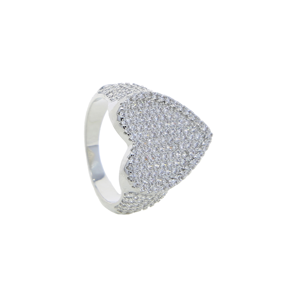Drop Ship Bling Full Cubic Zircon Silver Color Ring Iced Out Micro Pave 5A Cz Heart Lovely Hip Hop Punk Rap Women Jewelry