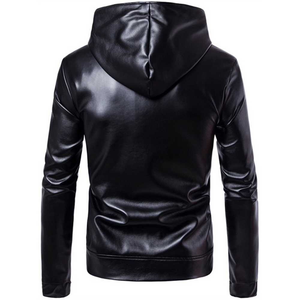 PU Leather Jacket Black Men Leather Jacket Hooded Zipper Men Coat Long Sleeve Turtleneck Faux Leather Jacket 201128