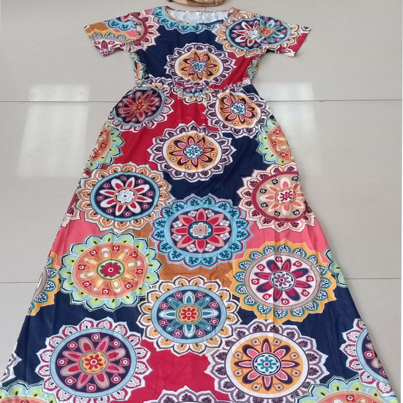 LongWomen's and winter new European and American printed longsleeved pocket dress round neck waist dress T200911