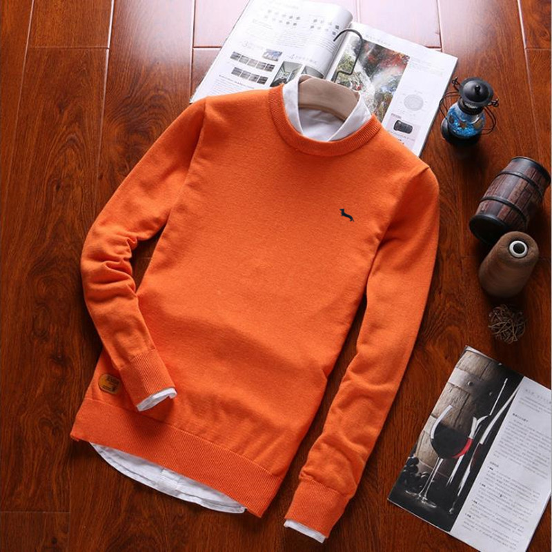 Mens Sweaters New Autumn Winter Men Sweater Cotton Pullovers Long Sleeve O-neck Embroidery M L XL 2XL 3XL White Red Black 201026