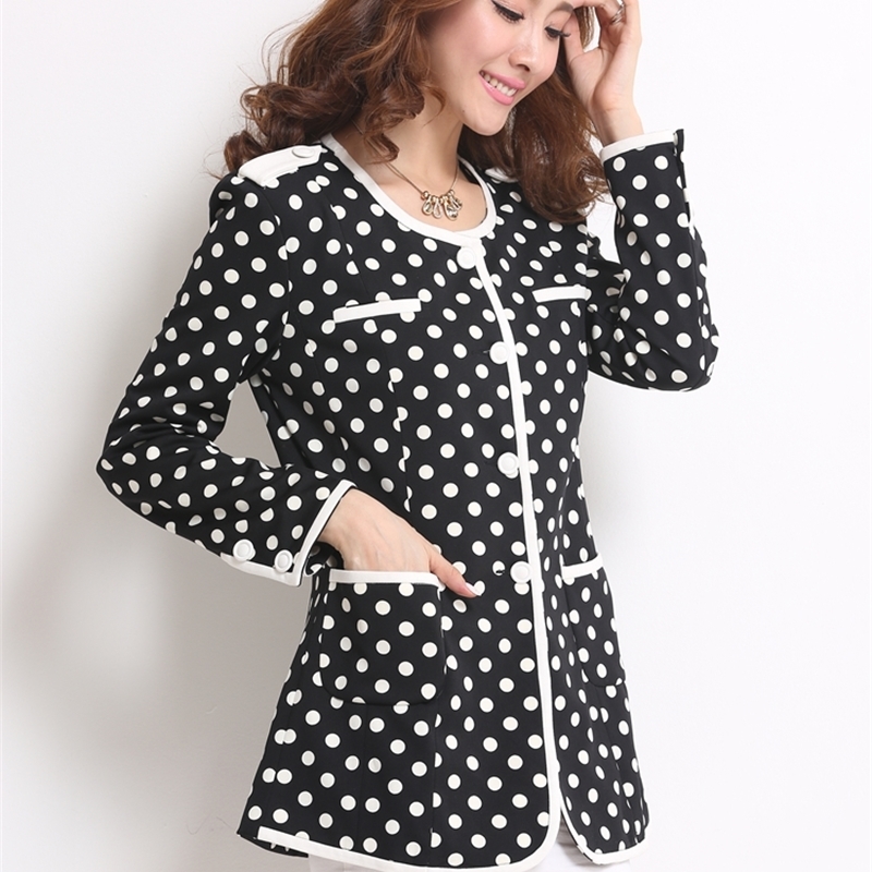 J48814 Women Blazers Full Sleeve Polka Dot Hidden Breasted O Neck Casual Blazer Jacket Office Lady Business Blazers 201201