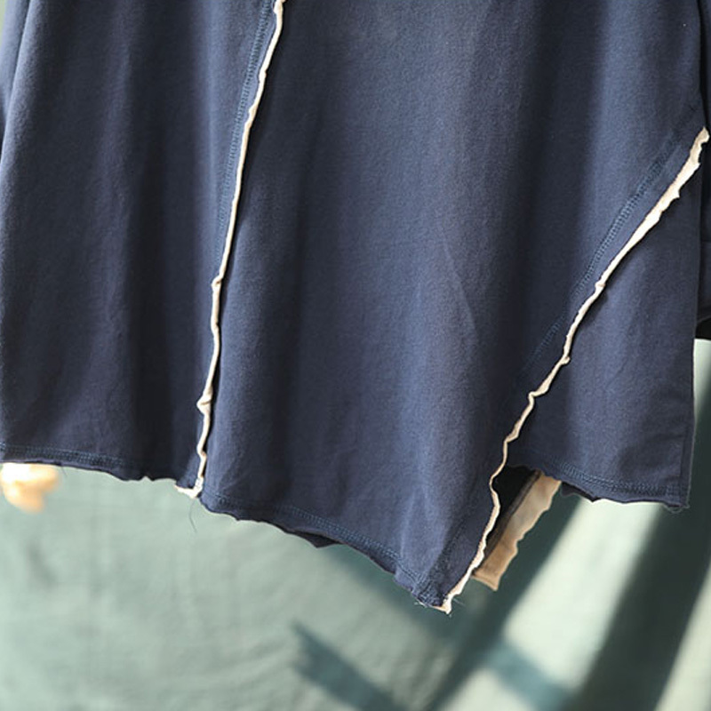 Johnature Women Cotton Turtleneck T-Shirts Patchwork Autumn New Long Sleeve 3 Color Casual Women Cloths Irregular T-Shirts 201028