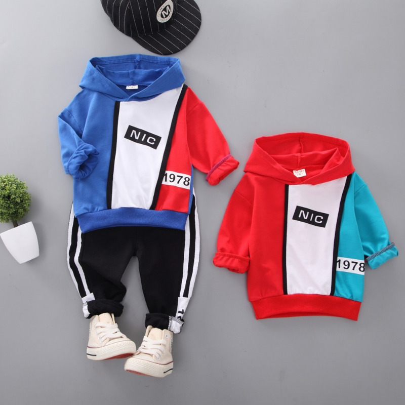Fashion Children Boys Girls Cotton Clothing Sets Baby Patchwork Hoodies Pants 2Pcs/Set Spring Autumn Kid Sport Clothes TracksuitX1019