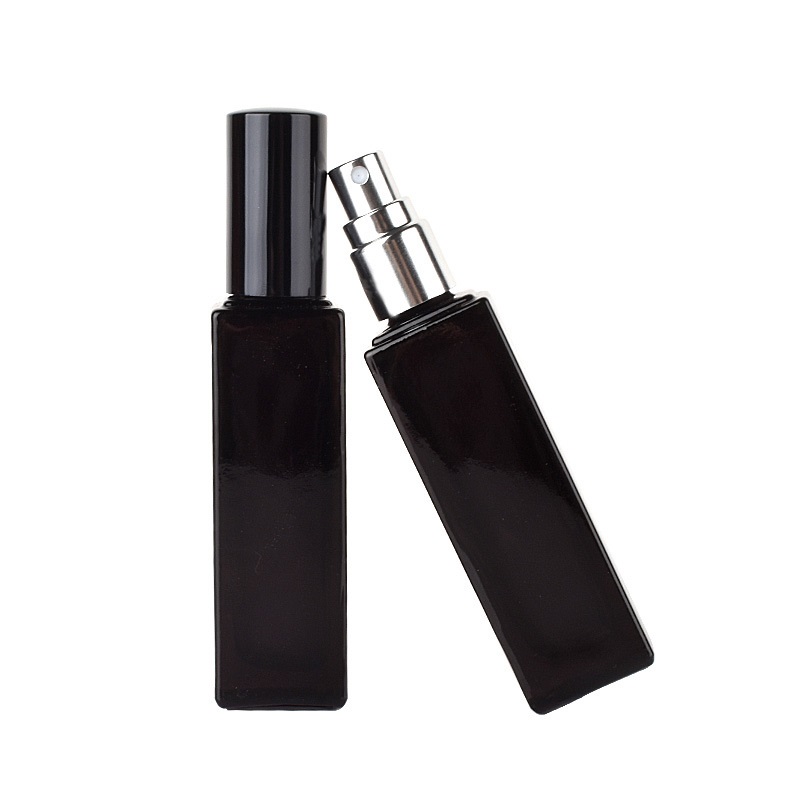 20ml Empty Square Black Glass Essential Oil Perfume Bottles Refillable Travel Size Mist Spray Bottle with black silver gold cap