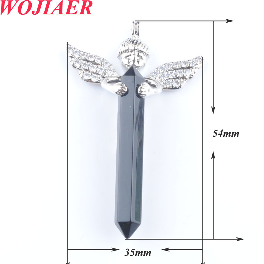 WOJIAER Natural Stones Pendant Long Sword Hexagonal Prism Cupid Angel Wings for Necklaces Crystal Women Men Jewelry DBO907