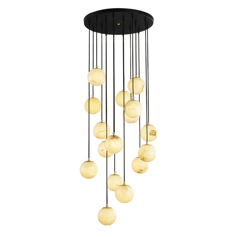 2021 Duplex Stair Light Marble Long Chandelier New Chinese Simple Rotating Staircase Light Nordic Living Room Light Federal Express