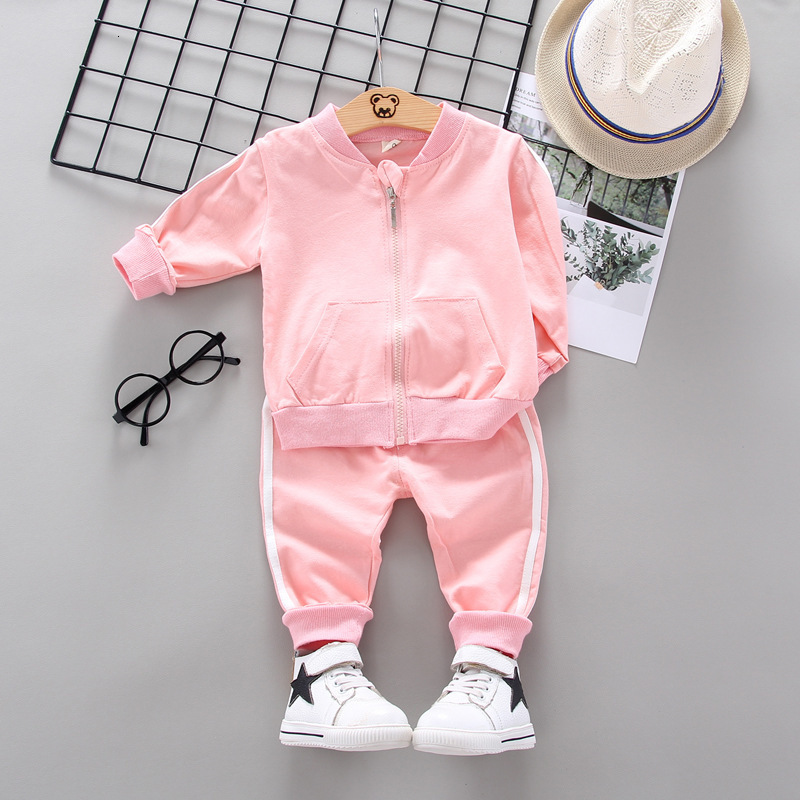 Spring Autumn Children Cotton Clothes Baby Boys Girls Sport Zipper Jacket Pants 2pcs/set Kids Toddler Fashion Casual TracksuitsX1019