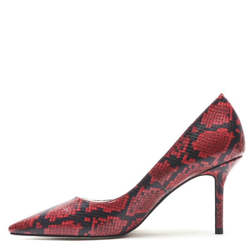 YECHNE Red Blue Snake Skin Pattern Of Women High Heels Shoes Sexy Hooks Female Punch Shoes Stiletto Brilliant Hooks Pumps1
