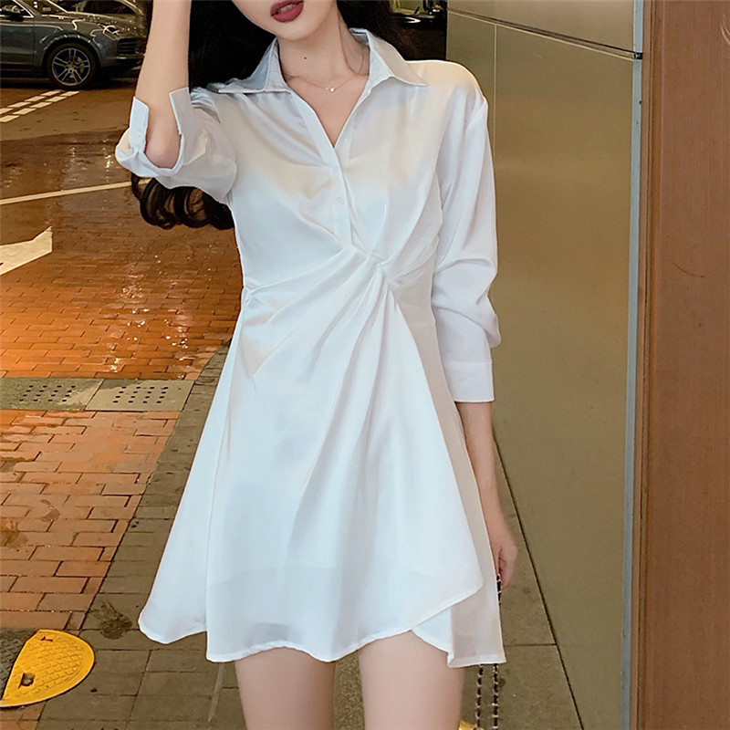 2021 Fold Design Sense White High Waist Ruched Long Sleeves Shirt New Korean Autumn Elegant Ol Dress 47ZQ 
2021 Fold Design Sense White High Waist Ruched Long Sleeves Shirt New Korean Autumn Elegant Ol Dress 47ZQ
