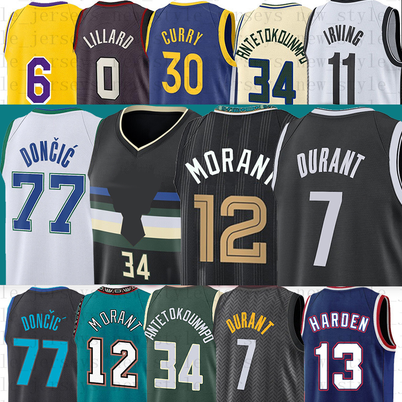 Ja 12 Morant Basketball Jerseys 77 Luka 34 Giannis Jersey Men Doncic Antetokounmpo City Kevin 7 Durant Kyrie 11 Irving Stephen 30 Curry Klay 11 Thompson от DHgate WW