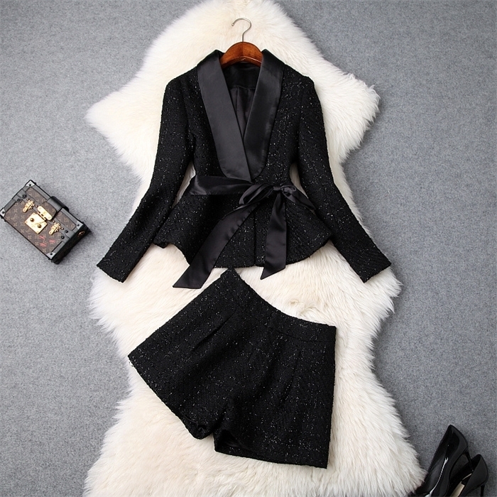 European and American women's winter clothing new Long sleeve A bow tie coat + Shorts fashion Tweed suit, White
European and American women's winter clothing new Long sleeve A bow tie coat + Shorts fashion Tweed suit, White