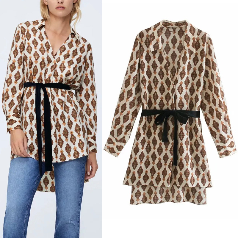 2021 New Vintage Printed Tops Women Autumn Fashion Velvet Belt v Neck Long Sleeve Shirt Irregular Hem Casual Ladies Blouses Pvd9, Print
2021 New Vintage Printed Tops Women Autumn Fashion Velvet Belt v Neck Long Sleeve Shirt Irregular Hem Casual Ladies Blouses Pvd9, Print