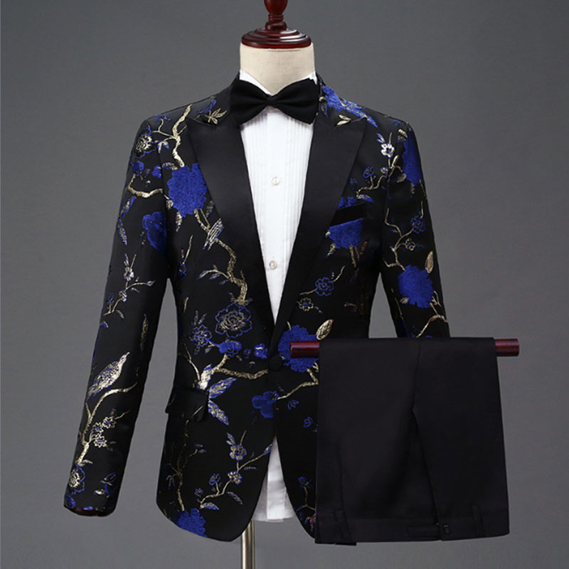 S4XL Man Fashion Embroidery High Quality Party Blazer Solid Pant Suits Male Casual Slim Blazer Coat Suit Outerwear 1120 201106