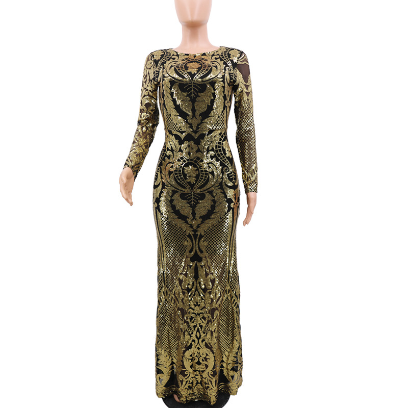 Real Image Gold Evening Dresses Glitter Sequins Mermaid Party Dress Bling Newest Slim Long Sleeves Girl Prom Gowns In Stock