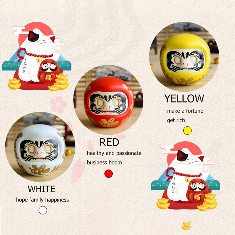 4 inch Japanese Ceramic Daruma Doll Lucky Charm Fortune Ornament Fengshui Zen Craft Money Box Home Tabletop Decoration Gifts Y200104