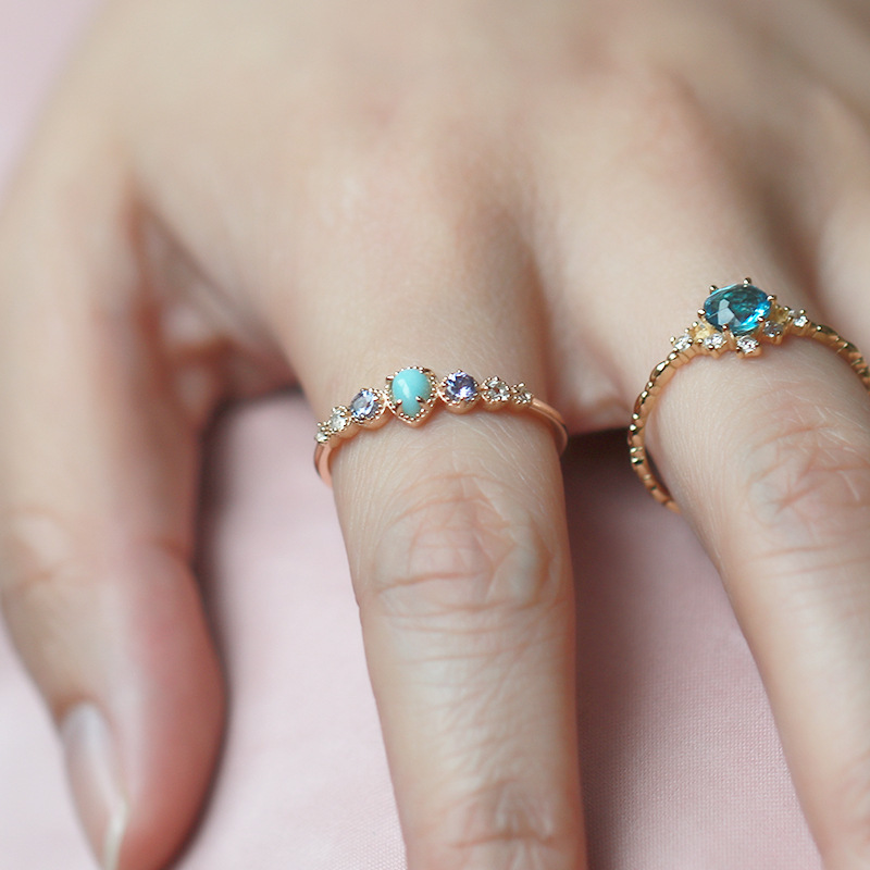 LAMOON 925 Sterling Silver Ring For Women Sea Pattern Larimar Tanzanite White Topaz Gemstone Gold Plated Fine Jewelry LMRI144 201112