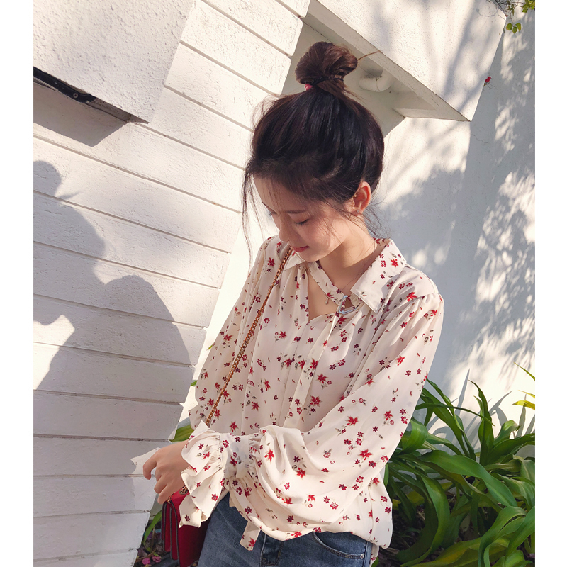 Mishow Women Fashion Casual Chiffon Tops Floral Long Sleeve Blouse Ladies Korean Blouses MX17D4547 T200502