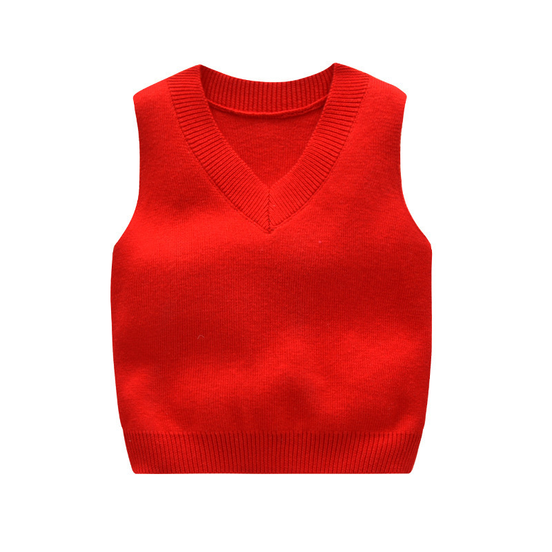 Winter New Kids Sweater Knitted Vests For Girls V-neck Fleece Vest Boy Casual Sleeveless Vest Sweater 201127