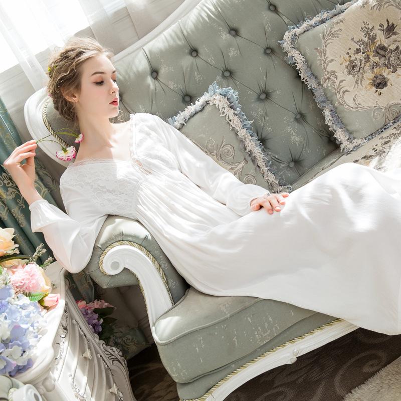 Nightgown Cotton Nightdress Elegant Sleepdress Autumn Sleepwear Lantern Sleeve Bow Long Princess Style Sleepwear, White
Nightgown Cotton Nightdress Elegant Sleepdress Autumn Sleepwear Lantern Sleeve Bow Long Princess Style Sleepwear, White